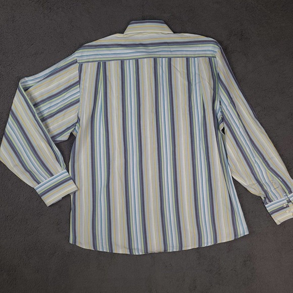 Bachrach Shirt Men's Large Blue White Striped Button Down Long Sleeve - Picture 2 of 12